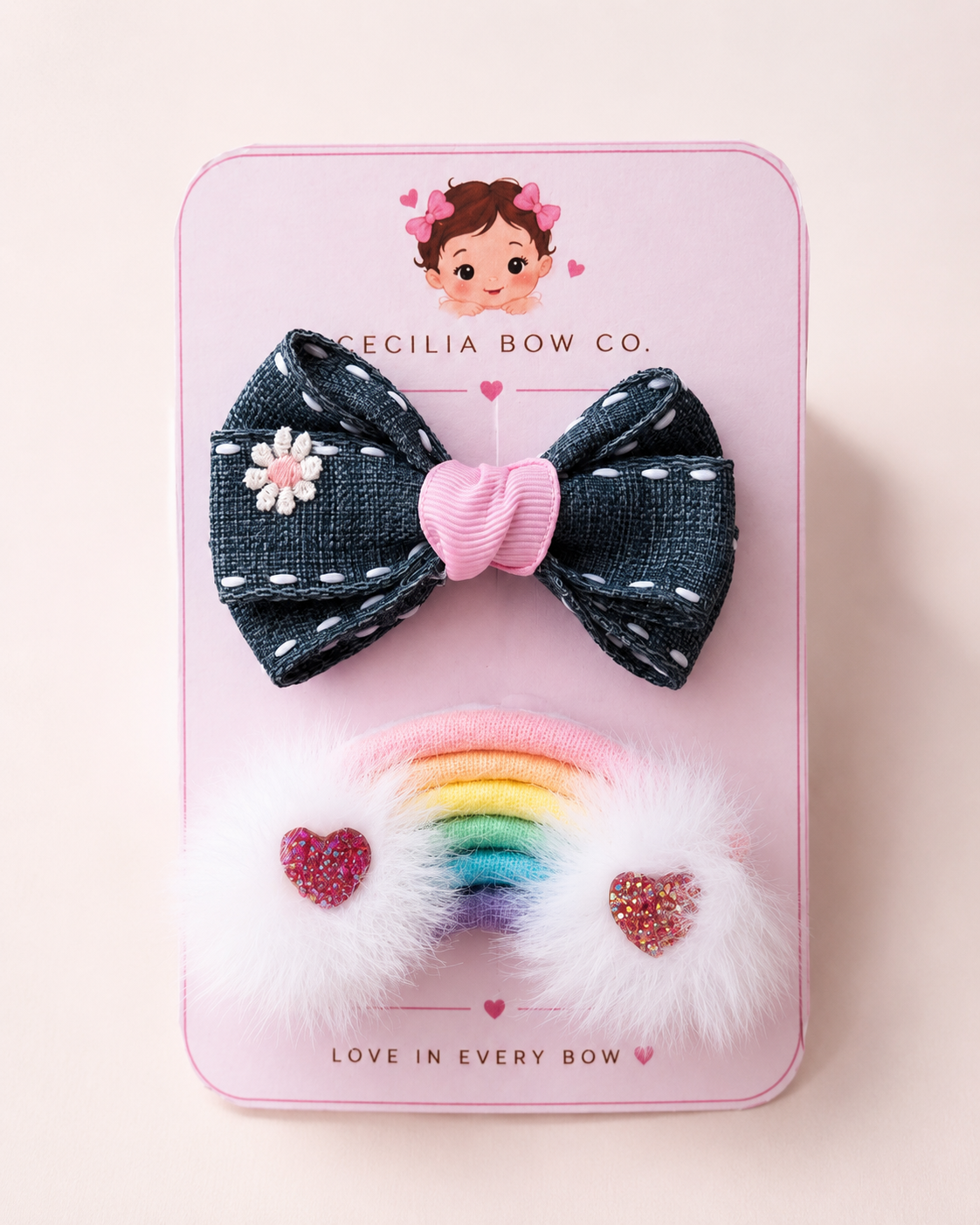 Rainbow Denim Hair Accessory Set