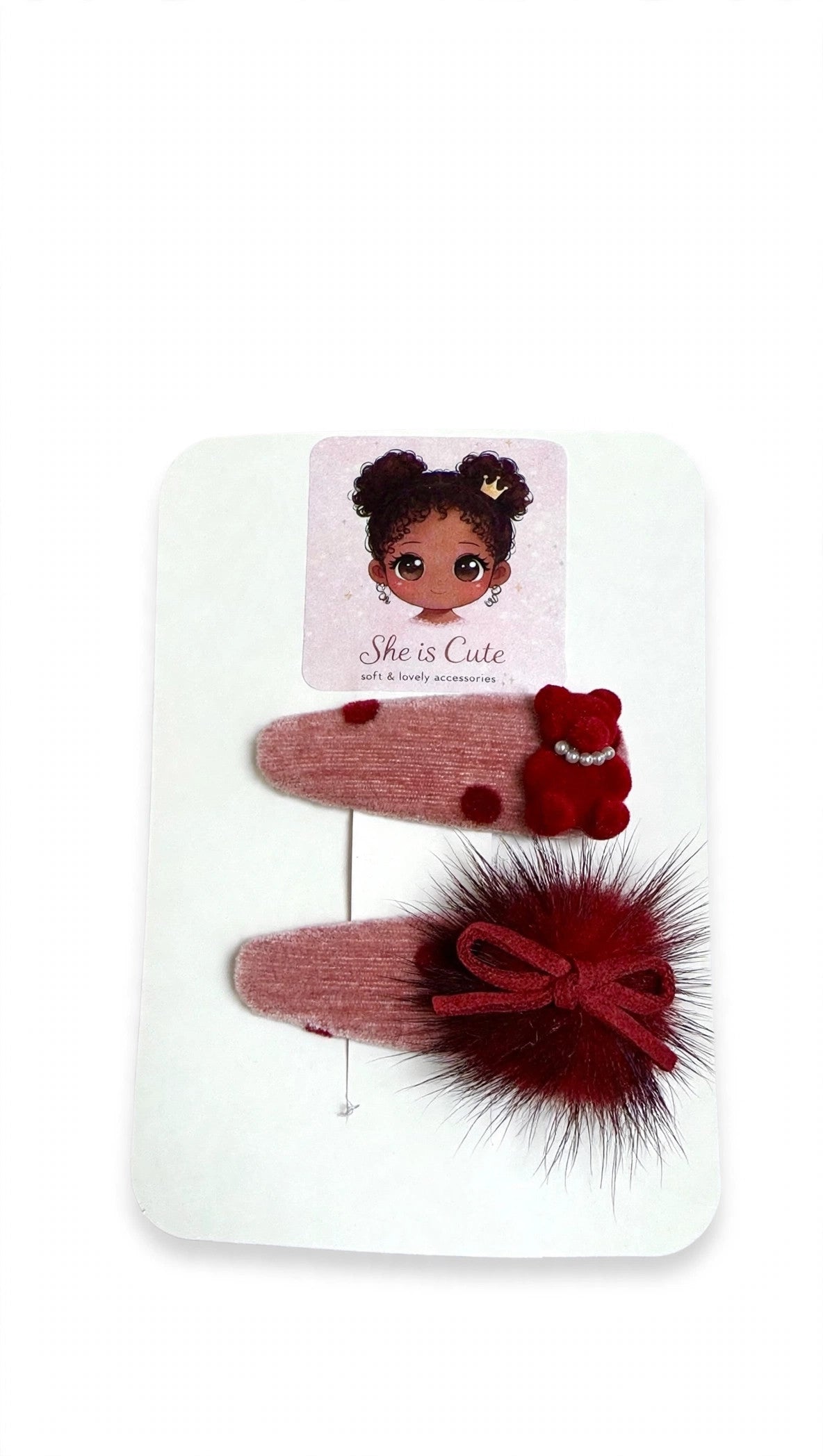 Cherry Teddy Velvet Hair Clips