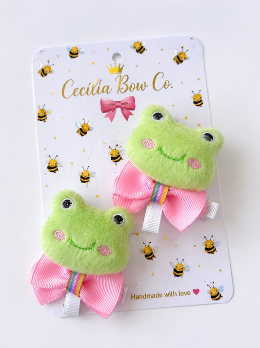 🐸 Pretty in Pink Froggy Hair Clip Set