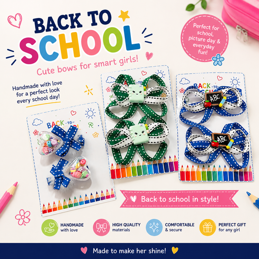 📚 Back to School Hair Clip Set | Pencil, Notebook & Apple | 3 Pairs