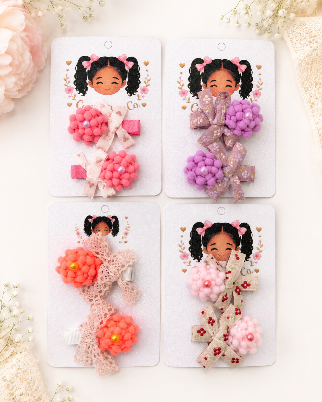 Little Bloom Pom-Pom Hair Clip Set