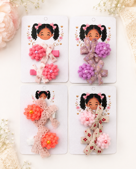 Little Bloom Pom-Pom Hair Clip Set