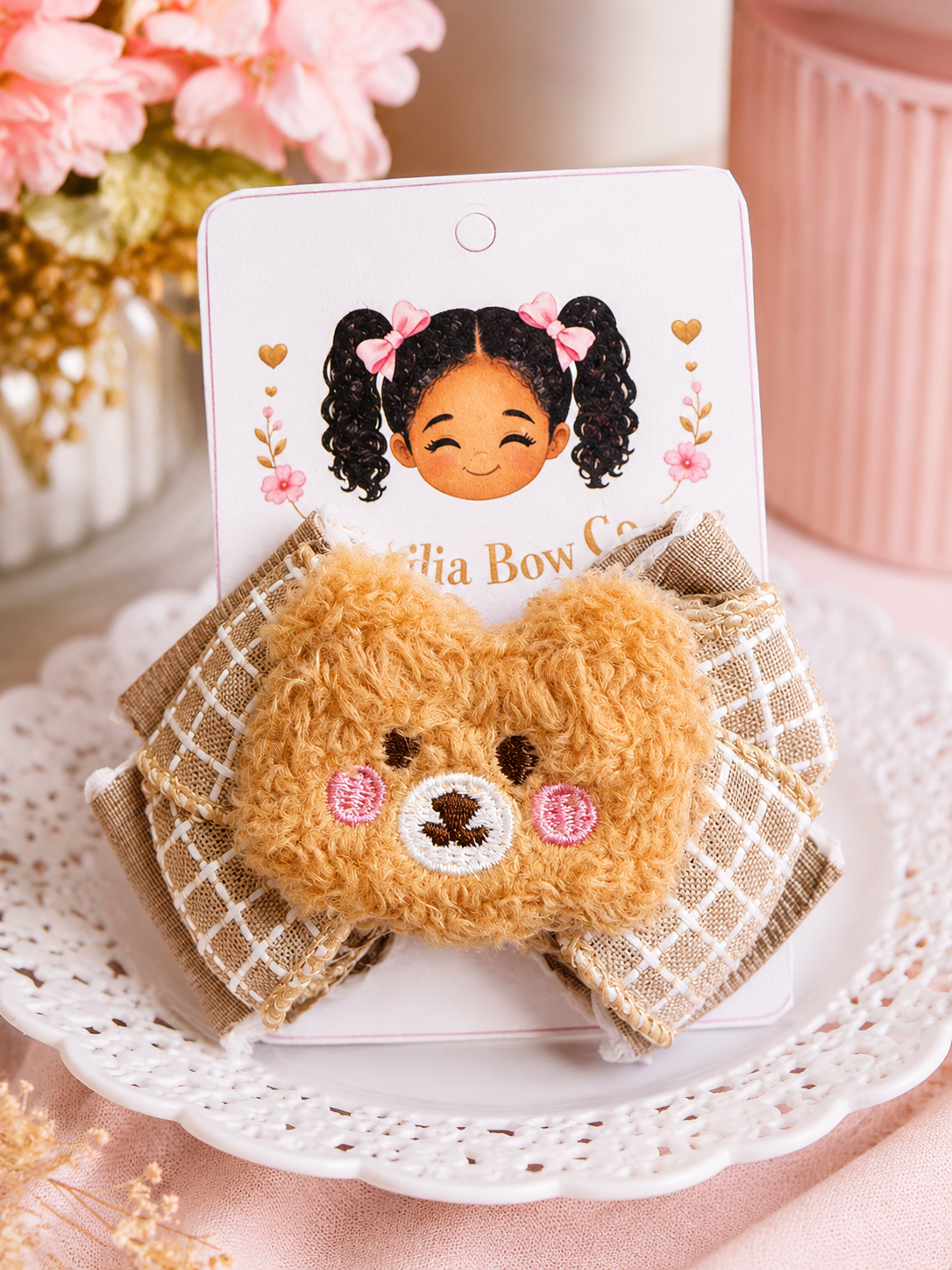 Cuddle Bear Heart Hair Bow 🧸🤎