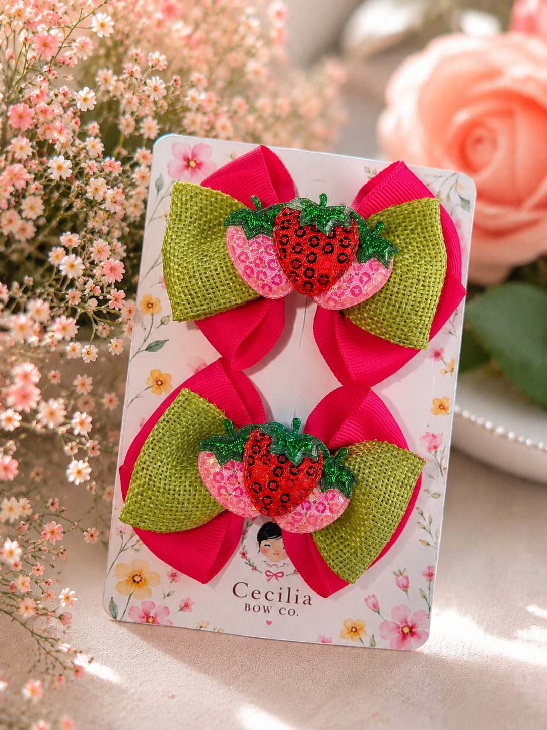 Strawberry Garden Bow Set 🍓🌸