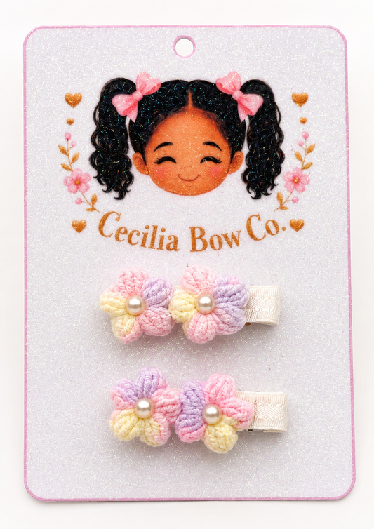 Pastel Blossom Crochet Hair Clips – Pair