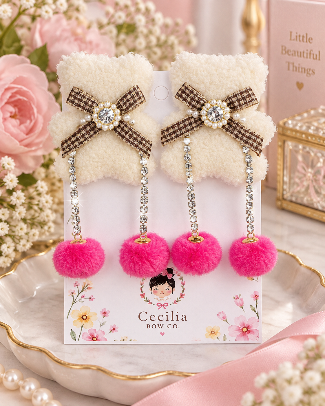 Teddy Charm Hair Clip Set