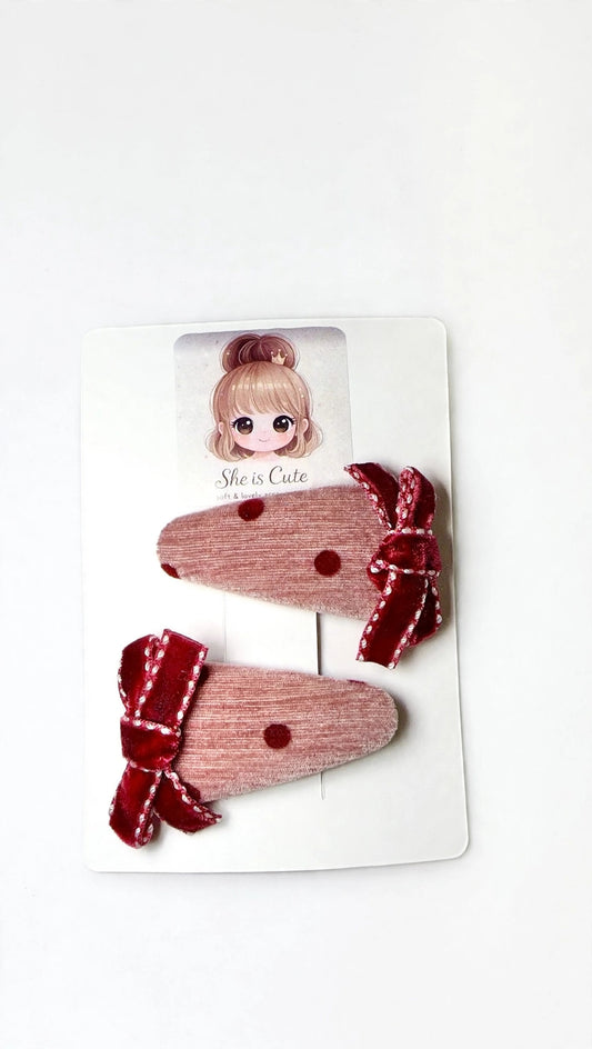 Cherry Velvet Bow Hair Clips